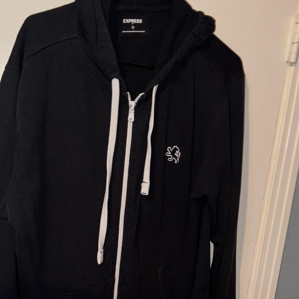 Express Black large zip black Hoodie with White Accents